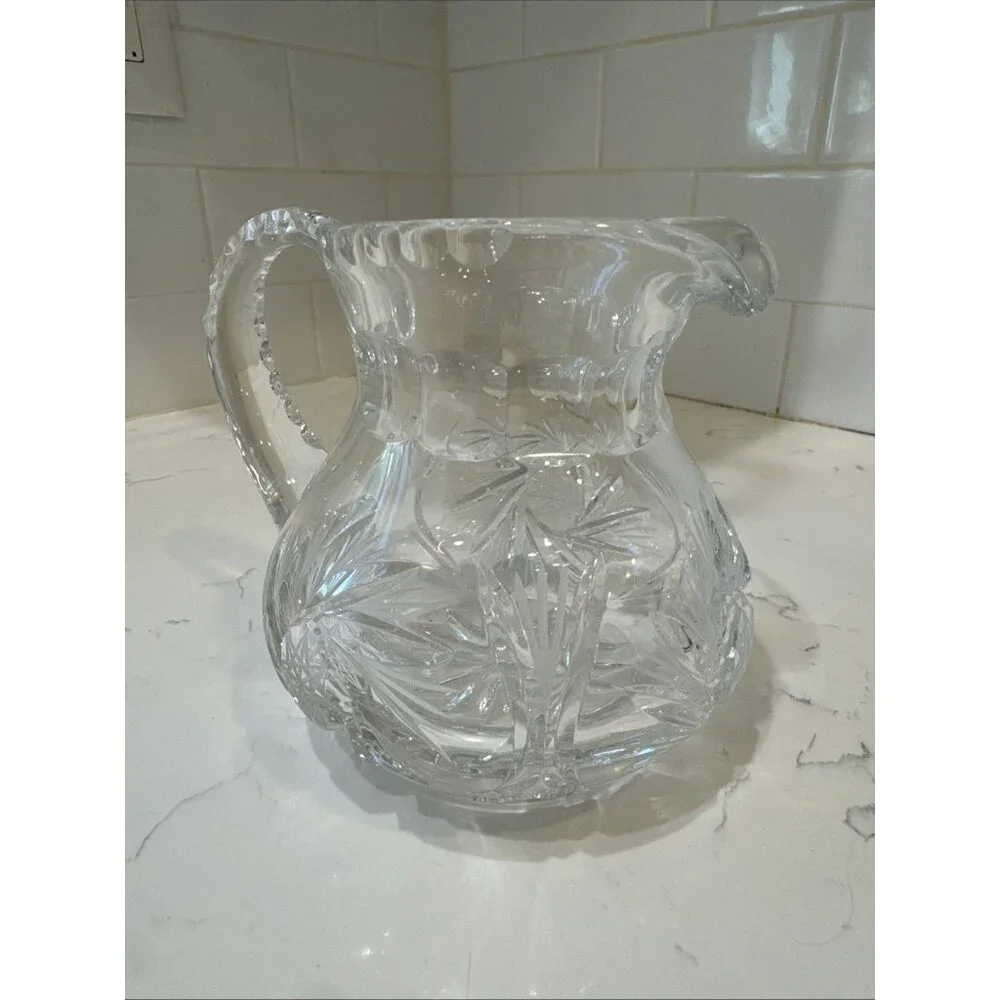 Vintage Beautiful Polish Cut Crystal Pinwheel Pattern 5" Pitcher - Picture 5 of 16